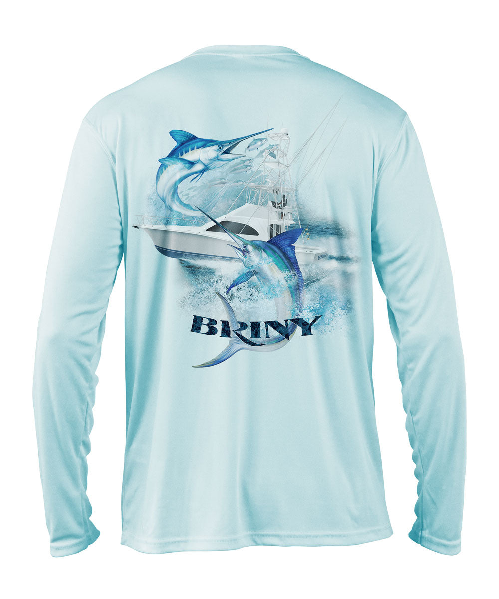 Guy Harvey Men's Blue Water Fishing Long Sleeve Black T-Shirt Size Small