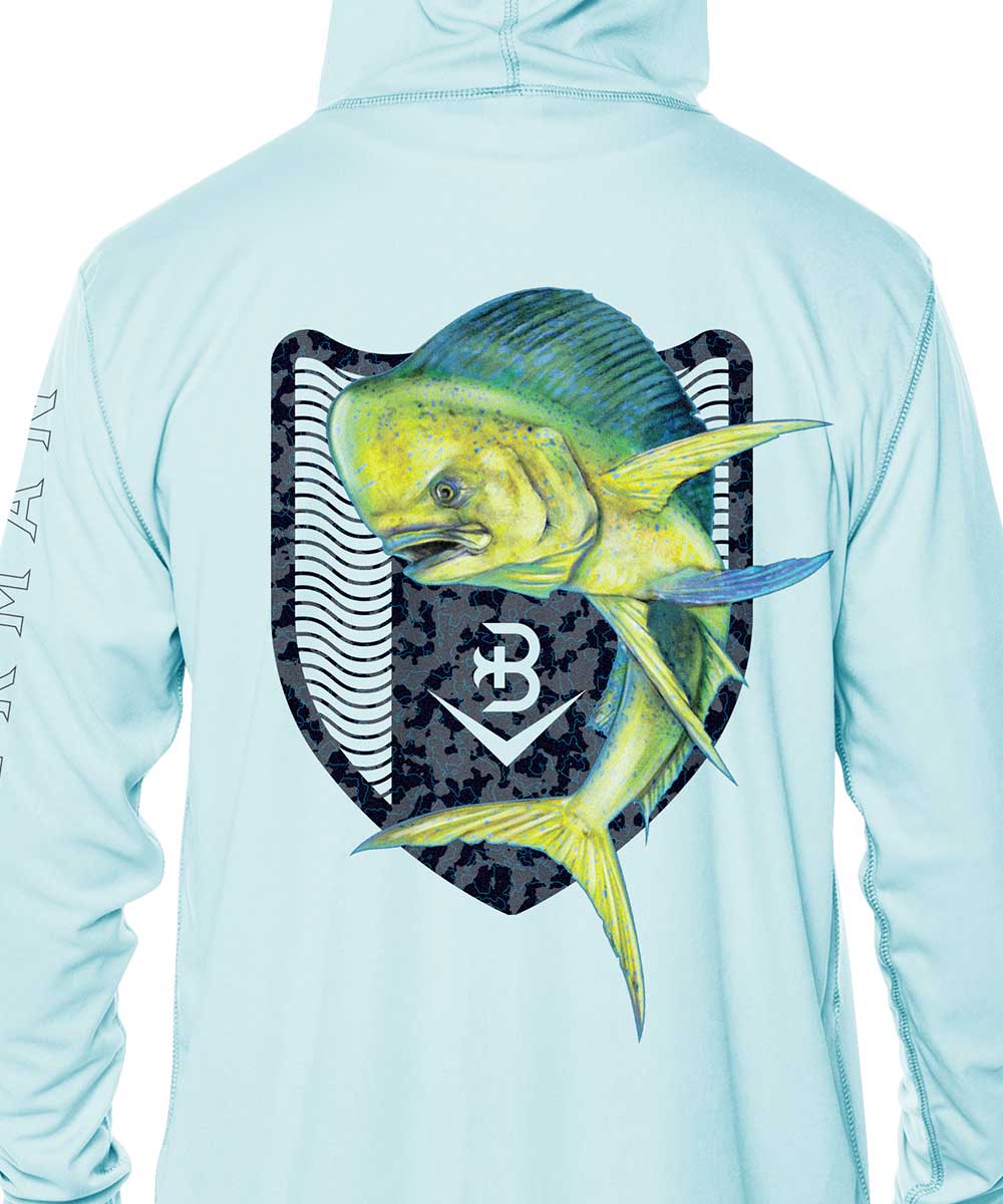 Fish Hook Custom Blue Long Sleeve Performance Fishing Shirts