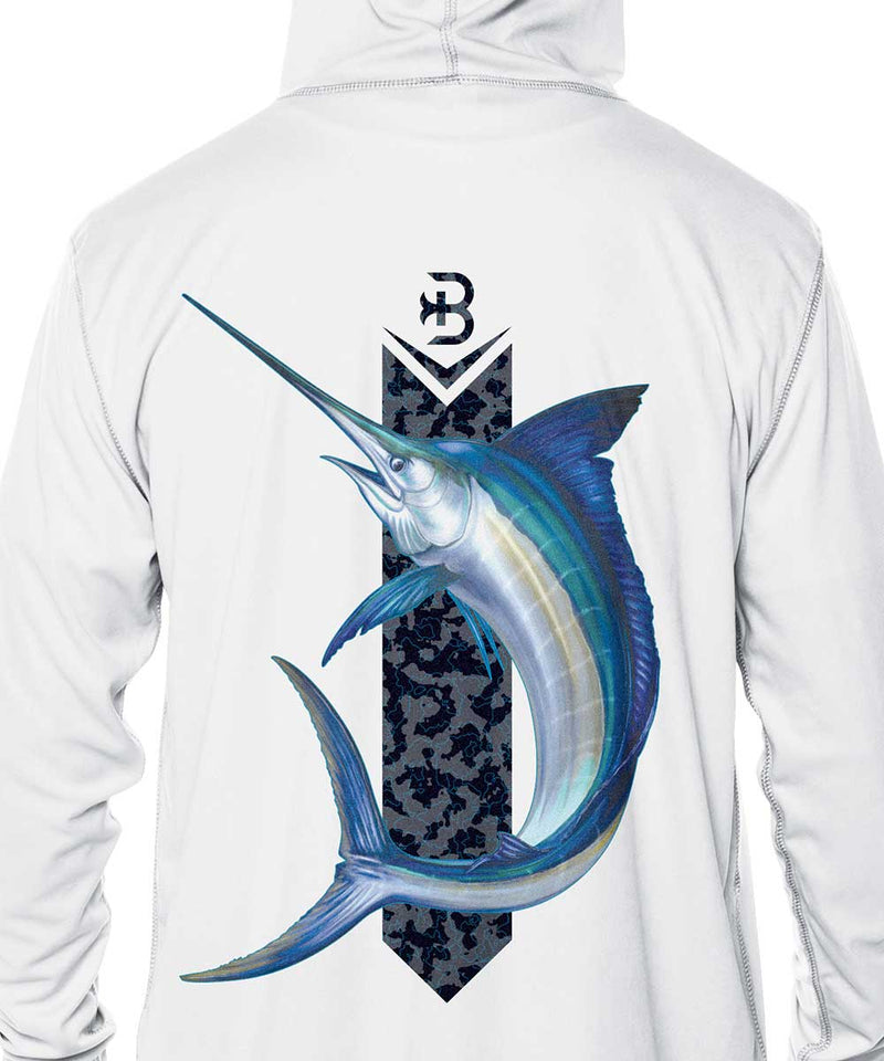 BARRICADE™ Marlin Performance Mens Hooded Fishing Shirt • White