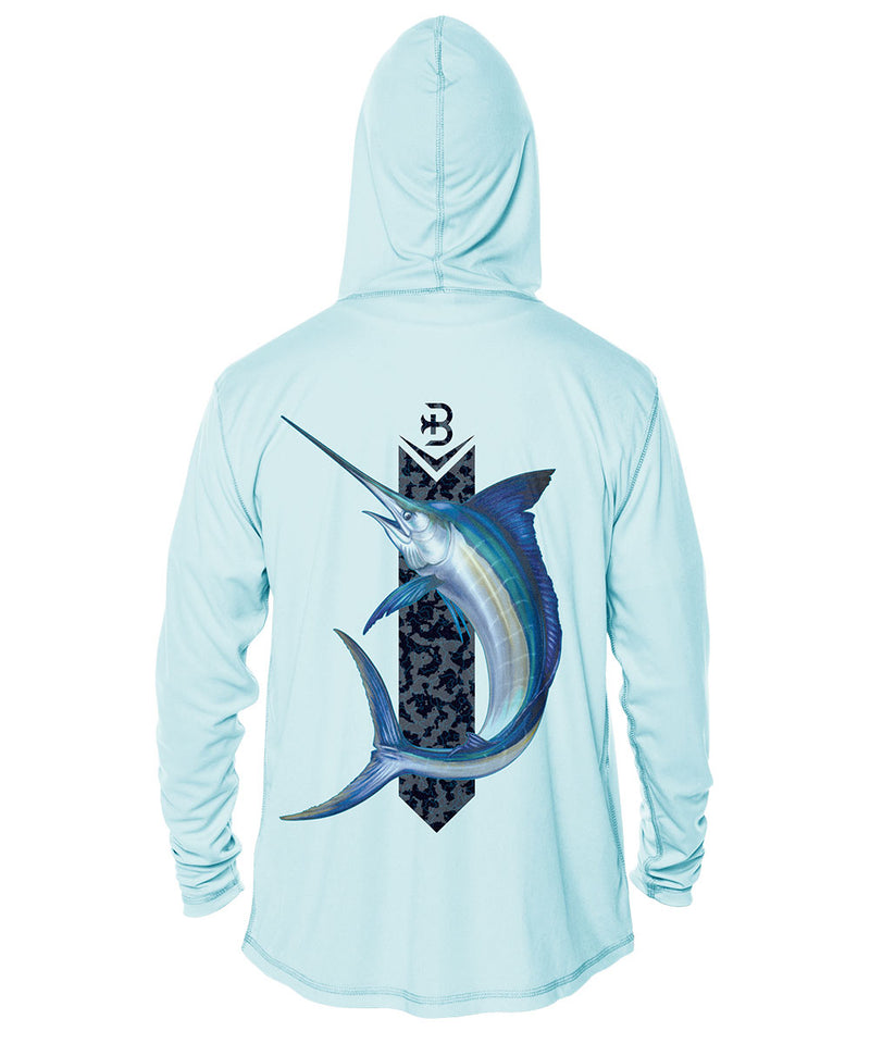 Barricade Marlin Mens Hooded Fishing Shirt • Ice Blue XL / Ice Blue