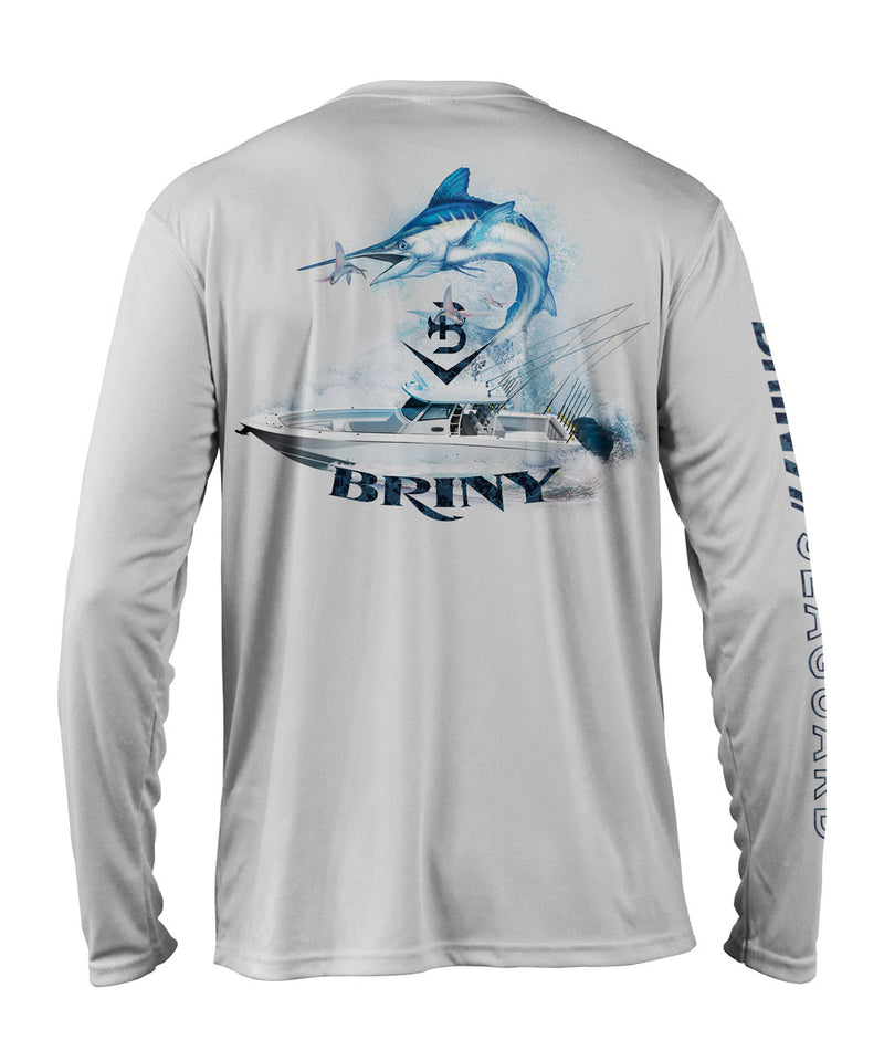 Briny mens fishing shirts long sleeve white marlin