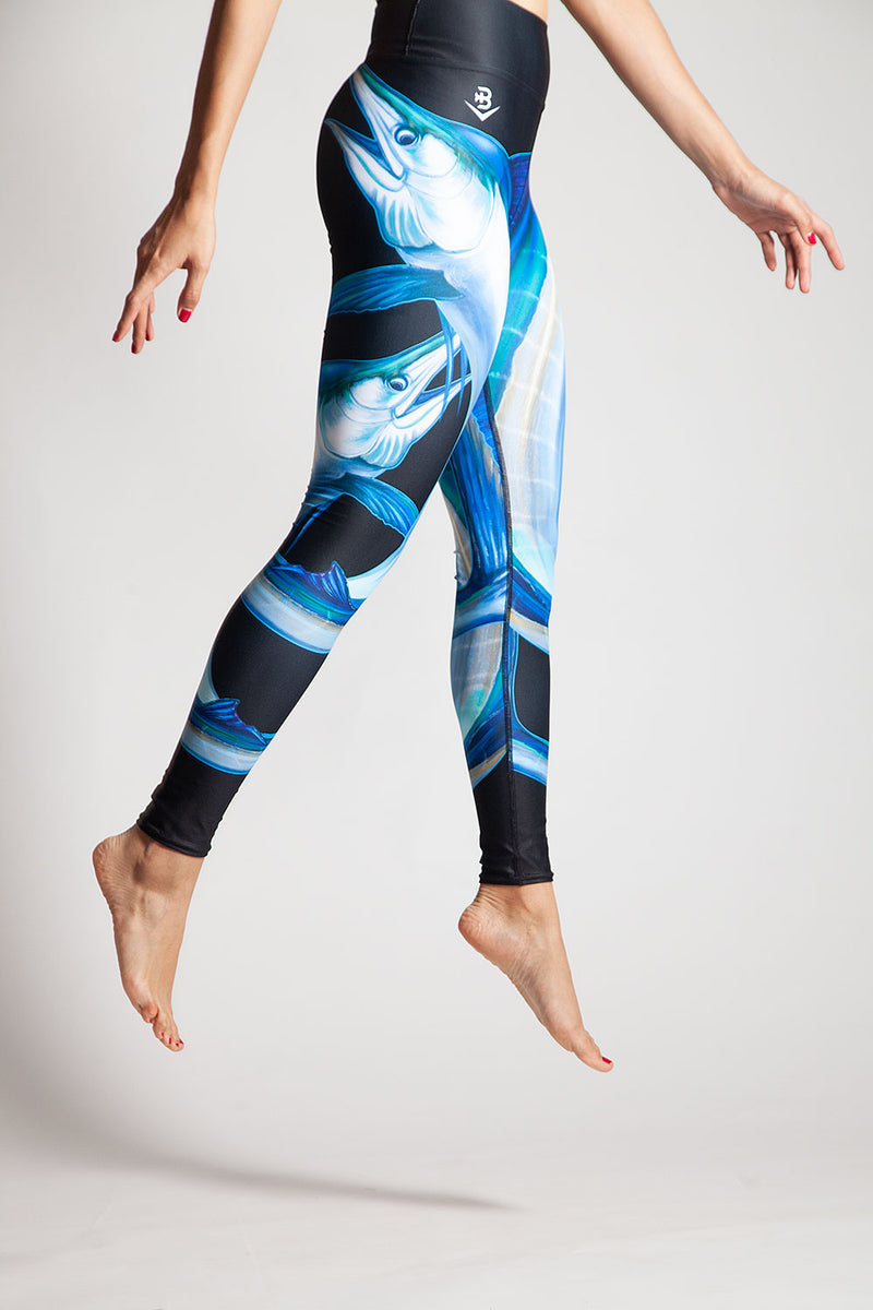 Shark Leggings Women, Marine Animal Navy Blue Printed Yoga Pants Graph