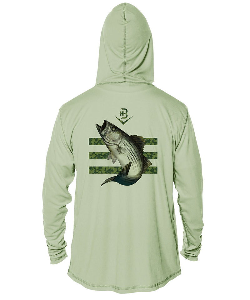 Barricade Striper | Performance Mens Hooded Fishing Shirt • Sage 2XL / Coastal Green